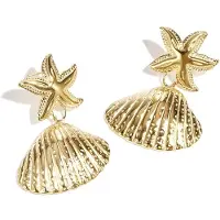Yehwang Oorbellen met zeester en schelp Goudkleur