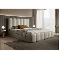 Laura Gestoffeerd Tweepersoonsbed 200x200 cm – Luxe Tessa Deluxe Bed met Opbergruimte, Houten Lattenbodem & Fluweel Magic Velvet – Modern Design Beige –