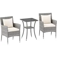 KOMFOTTEU 3-delig Tuinmeubelset, PE-rotan, balkonmeubelset incl. 2 stoelen met zitkussen en tuintafel, zitgroep voor 2 personen, loungeset voor balkon, terras, binnenplaats