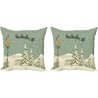 Abakuhaus Kerstkussenhoezen, set van 2, Kerstman en rendieren, moderne accenten, dubbelzijdige digitale print, 50x50 cm, beige groen wit