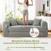Laura Slaapbank 3-zits 210 cm – 3-in-1 Slaapbank Bedbank Modulaire Bank – Fluweel Lichtgrijs – Inclusief Kussens & Opbergtas – Compact Bankbed voor Woonkamer & Logeerkamer –