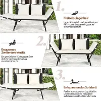 Laura Gartenbank Polyrattan 3-in-1 mit Liegefunktion – 2-Sitzer Gartensofa Outdoor Balkon Terrasse 176 x 55 x 85 cm inkl. Kissen & Sitzpolster – Wetterfest, Verstellbare Armlehnen –