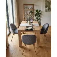 Glamour LunaNordic Luxe Eetkamerset met 4 Fluwelen Stoelen en Eettafel 110 x 70 x 75 cm Scandinavisch Design Grijs/Eikenlook voor Keuken en Eetkamer