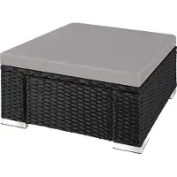 TecTake - Wicker Zitkruk Hocker - Met kussen - 53x53x26cm - zwart grijs - 405091