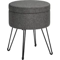 Songmics Ronde kruk met opbergruimte en deksel, Donkergrijs / 37 X 37 X 45 cm