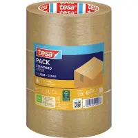 TESA tesapack STANDAARD PAPIER - Papieren verpakkingstape - 56% hernieuwbare materialen - Met de hand afscheurbaar - Verpakkingstape voor lichte pakketten - Bruin - 3 rollen van 50 m x 50 mm per stuk