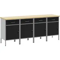 vidaXL Werkbank met opbergruimte, 4 stuks, zwart en grijs, 200 x 55 x 85 cm