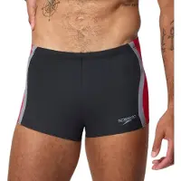 Speedo Solid Splice Aquashort Heren - Chloorbestendige Zwemboxer Heren - Kleurvaste Strakke Zwembroek Heren - Sportzwembroek Heren met Voering - Zwart/Rood - L
