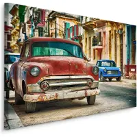 Karo-art Schilderij - Amerikaans oldtimers in de straten van Cuba, premium print