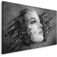 Karo-art Schilderij - Portret van een Vrouw in het zwart/wit, Premium Print