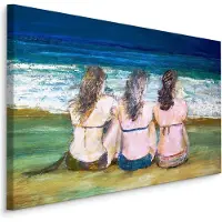 Karo-art Schilderij - Drie Vrouwen aan Zee, Premium Print