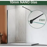 SUNXURY SONNI douchewand, 90x200 cm, inloopdouche, met 10 mm nano-coating, helder glas, zwarte douchewand