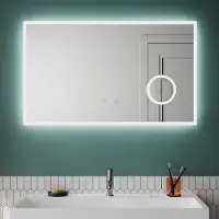 SUNXURY LED-badspiegel met 3x vergrotende spiegel, badkamerspiegel met tijd- en temperatuurweergave, met touchbediening, anti-condens, instelbare helderheid – 100x60 cm