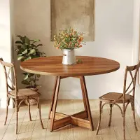 Tribesigns Eettafel voor 2-4 personen, 100 cm, landelijke eikenhouten keukentafel voor de eetkamer, houten eettafel met stevige poten, bruin