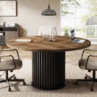Tribesigns bureau van 120 cm, geschikt voor 4-6 personen, kantoorbureau met stabiele MDF-constructie en metalen basis, ideaal voor vergaderruimtes, bruin en zwart