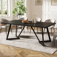 Tribesigns Eettafel voor 6-8 personen, grote moderne eettafel met metalen frame, 180*80 cm keuken-eettafel voor de eetkamer, zwart