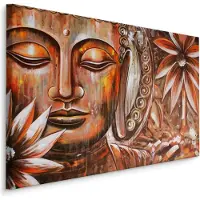 Karo-art Schilderij - Boeddha met Bloemen, Spiritueel, Premium Print