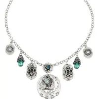 Behave Boho ketting dames zilverkleurig turquoise – bedels hangers – cadeau vrouw nikkelvrij – etnische ketting – medaillon – cadeau voor vriendin