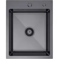 QLS Spoelbak 40x50 cm, roestvrij staal, kleur: RUBEN Graphite - met sifon en zeepdispenser, modelnummer: 11226