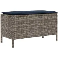 vidaXL Tuin Voetenbank Grijs en Marineblauw 80 x 38 x 42 cm PE Riet