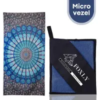 FOXLY Microvezel Handdoek 160x80 cm - Mandala Blauw - Strandlaken - Badlaken - Reishanddoek Sneldrogend
