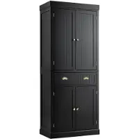 Costway Keukenkast van hout, buffetkast met verstelbare planken, 4 deuren en laden, hoge kast, keukenbuffet, vrijstaand voor keuken, eetkamer, woonkamer, 76 x 40 x 183 cm, zwart