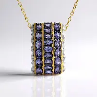 Cavill - Zilveren halsketting verguld 925 Sterling Zilver - 21 Ovale Tanzanieten 3,119 ct - Luxe verstelbare blauw-paarse ketting