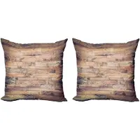 Abakuhaus rustieke houten sierkussens, set van 2, aardetinten, planken, modern accent, dubbelzijdige digitale print, 60x60 cm, lichtgrijs/umberbruin