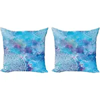 Abakuhaus Mandala Decoratieve Kussenhoes, Set van 2, Aquarel Bloemen Aziatisch, Moderne Accent Dubbelzijdige Digitale Print, 40x40 cm, Meerkleurig