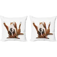 Abakuhaus Boxerhond Decoratieve Kussenhoes, Set van 2, Modern Accent Dubbelzijdige Digitale Print, 40x40 cm, Licht Karamel Donkerbruin