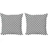Abakuhaus Geruite decoratieve kussenhoes, 2 stuks, klassiek schaakbordpatroon, modern accent, dubbelzijdige digitale print, 45x45 cm, grijs en wit