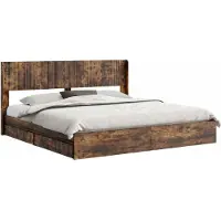 vidaXL Bedframe met opbergruimte en hoofdbord Gerookt eiken