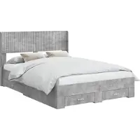 vidaXL Bedframe met opbergruimte en hoofdbord Betongrijs 120 x 190 cm
