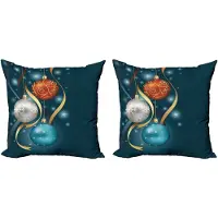 Abakuhaus Kerstkussenhoezen, set van 2, levendige kerstballen en linten, moderne accenten, dubbelzijdige digitale print, 40x40 cm, blauw, grijs, rood