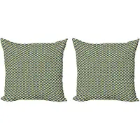 Abakuhaus Decoratieve kussenhoes in volkskunststijl, 2-pack, Abstracte vissen, Modern accent, dubbelzijdige digitale print, 40x40 cm, Petrolblauwgeel