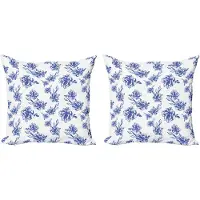 Abakuhaus Decoratieve kussenhoezen met bloemenmotief, 2 stuks, blauwe pioenroos, moderne accentprint, dubbelzijdig digitaal, 50x50 cm, violetblauw wit