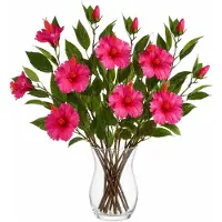 Mica Decorations Kunstbloem Hibiscus Floral - 6x - H74 cm - roze - kunststof - stelen kunstbloemen - boeket - rozen bloemetjes