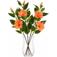 Mica Decorations Kunstbloem Hibiscus Floral - 4x - H74 cm - oranje - kunststof - stelen kunstbloemen - boeket - rozen bloemetjes