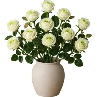 Mica Decorations Kunstbloemen roos Passion - 10x - creme wit - 47 cm - steelbloemen - boeket - sfeer - decoratie