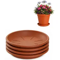 PlasticForte plantenpot onder schotel / water opvang schaal - 4x - terracotta - Dia 24 cm - Kunststof - voor pot met Dia 30/35 cm