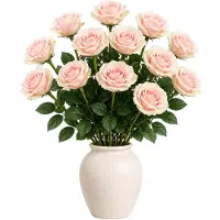 Mica Decorations Kunstbloem Roos Valentine - 10x - H59 cm - lichtroze - kunststof - stelen kunstbloemen - boeket - rozen bloemetjes - Valentijnsdag