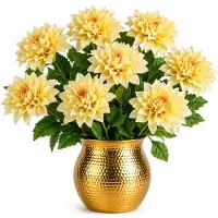 Mica Decorations Kunstbloem Dahlia Artistic - 8x - H74 cm - geel - kunststof - stelen kunstbloemen - boeket - bloemetjes