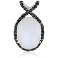 Cavill - Luxe Hanger - 925 Sterling Zilver - 16,9 ct Ovale Regenboog Maansteen Cabochon - 0,865 ct Zwarte Spinel Pave - Elegant Damessieraad