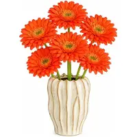 Mica Decorations Kunstbloem Gerbera Floral - 6x - H60 cm - oranje - kunststof - stelen kunstbloemen - boeket - rozen bloemetjes