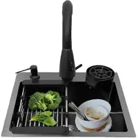 OEM RVS spoelbak, afmetingen 45 x 40 cm, inbouwmontage, enkele spoelbak, 360° draaibare kraan, 1 gat