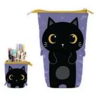 Itotal Pop-up Pecil Case BLACK CAT Zwarte Kat etui voor school, uitbreidbaar 13.5x6.0x19.0cm