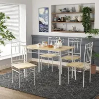 OEM Keukentafel met 4 stoelen - Keukengarnituur - Voor gezamenlijk eten - Industrieel design - 109 x 69 x 75 cm
