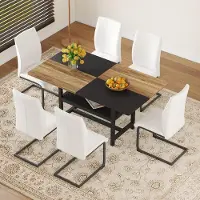 STILVORA Eethoek 160 x 90 cm - Tafel Met Opbergrek En 6 Stoelen - Voor Eetkamer En Keuken - Metaal En PU-Leer - Wit