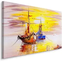 Karo-art Schilderij - Schepen bij zonsondergang, 4 maten, multi-gekleurd, premium print