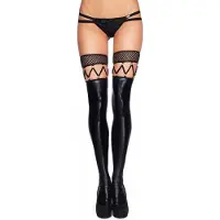 Erotic Treasure Sexy Wetlook netkousen en kousen met bandjes - Zwart